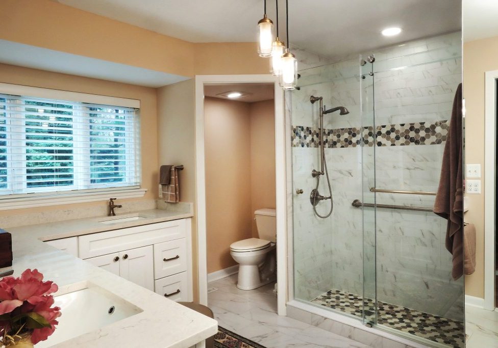 Lynch Design Build architectural photos of Master Bath and Powder Room by Maryland based Commercial photographers Robin Sommer and Bill Rettberg of MidAtlantic Photographic LLC