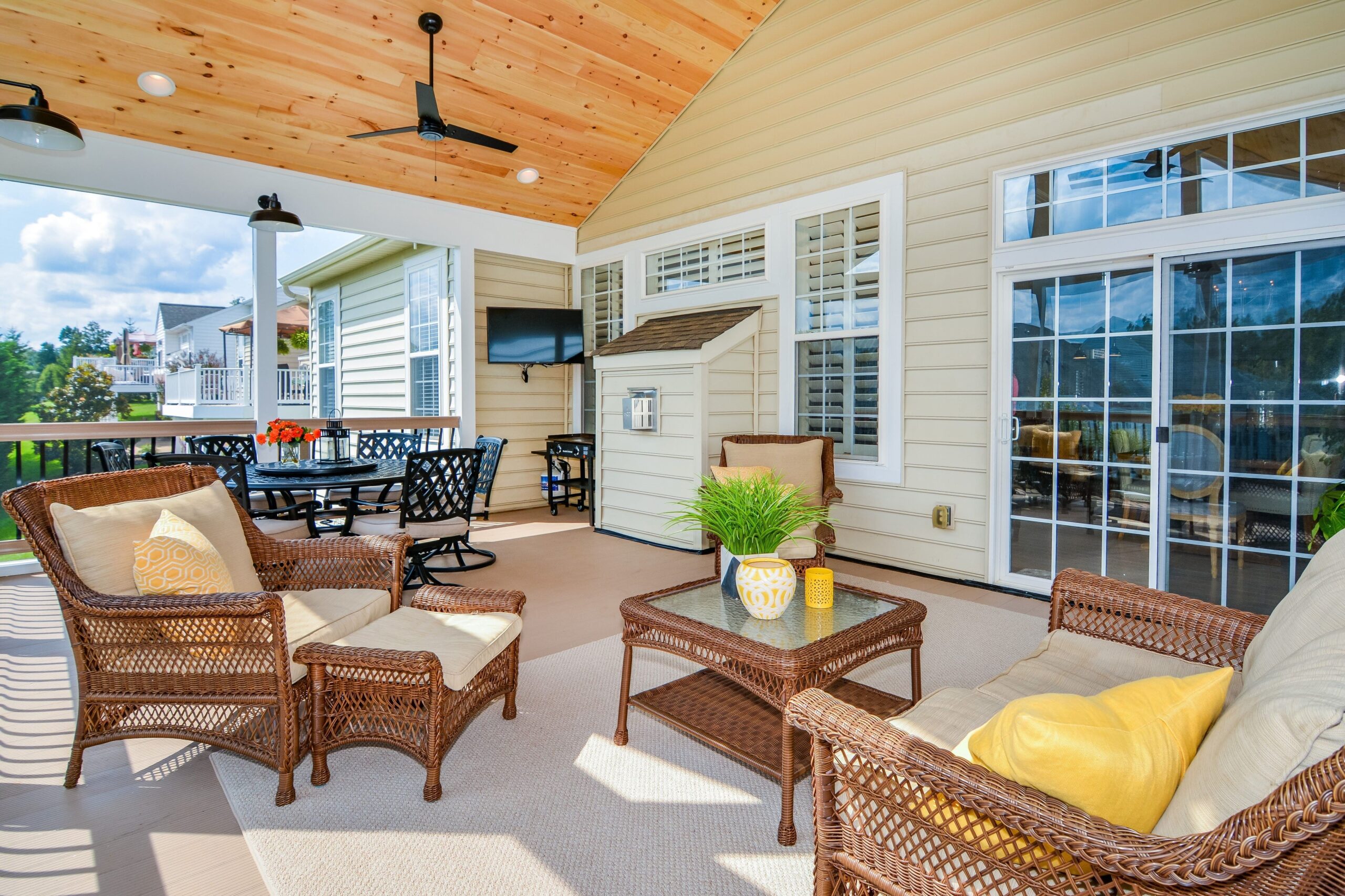 Custom outdoor space at a Bulle Rock residence with entertainment and seating zones
