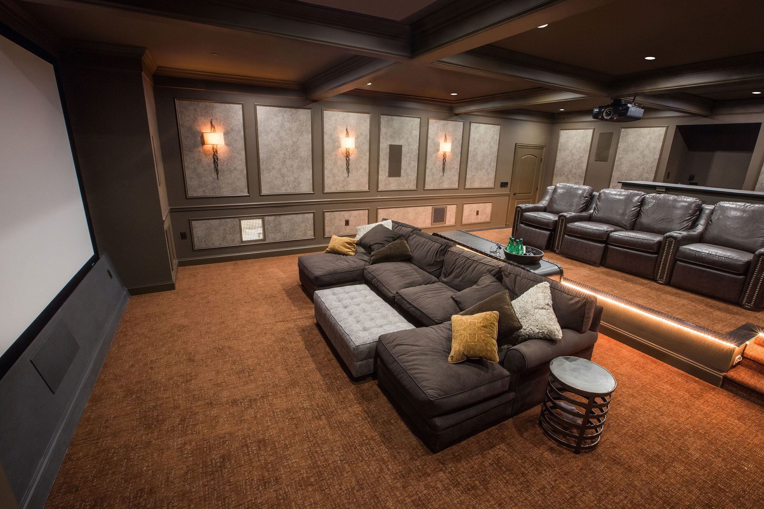 Maryland home renovation specialty project with raised platform seating and home theater setup.