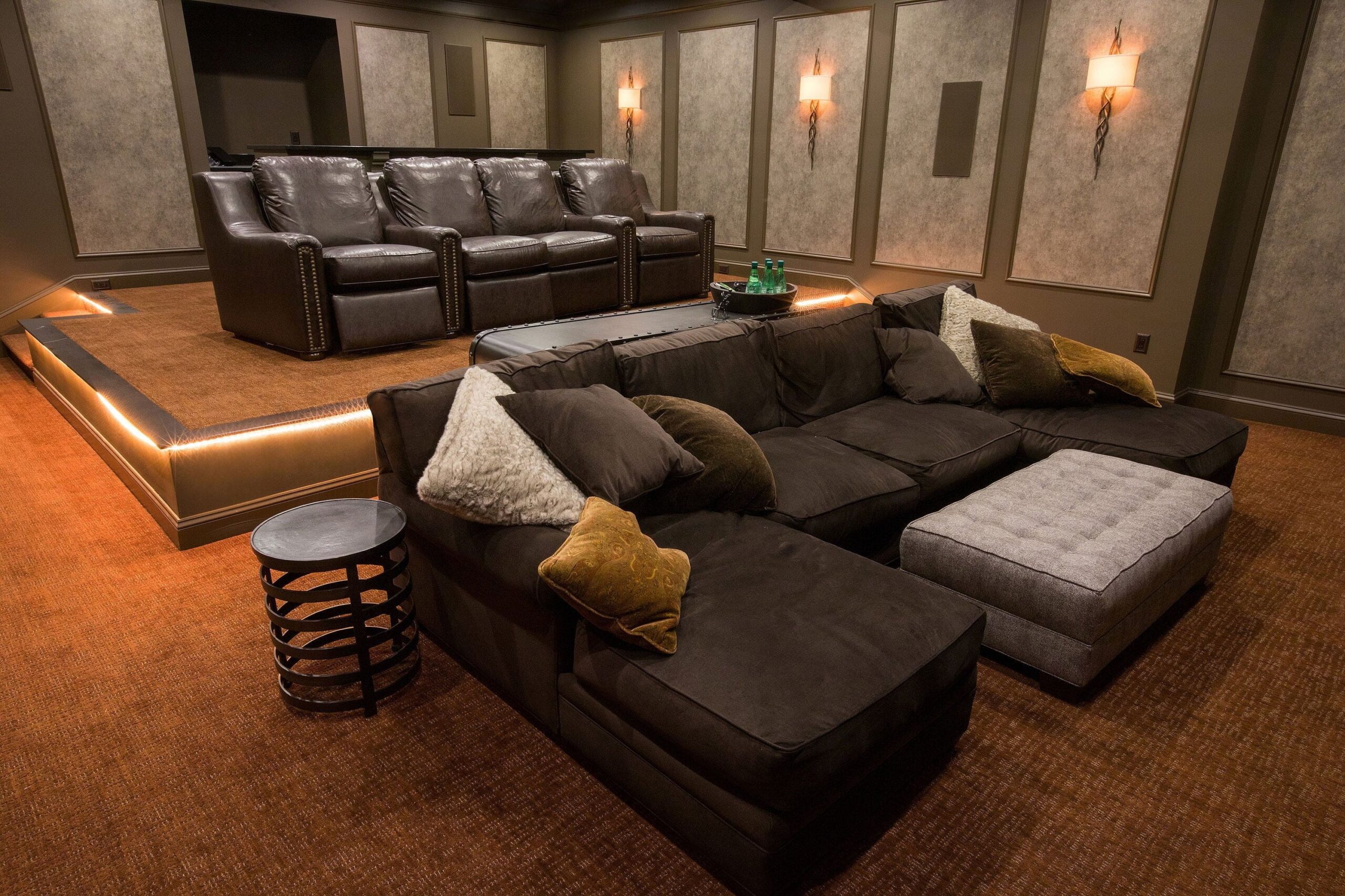 State-of-the-art custom project home theater with tiered seating