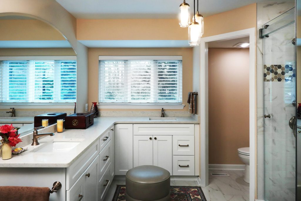 Lynch Design Build architectural photos of Master Bath and Powder Room by Maryland based Commercial photographers Robin Sommer and Bill Rettberg of MidAtlantic Photographic LLC