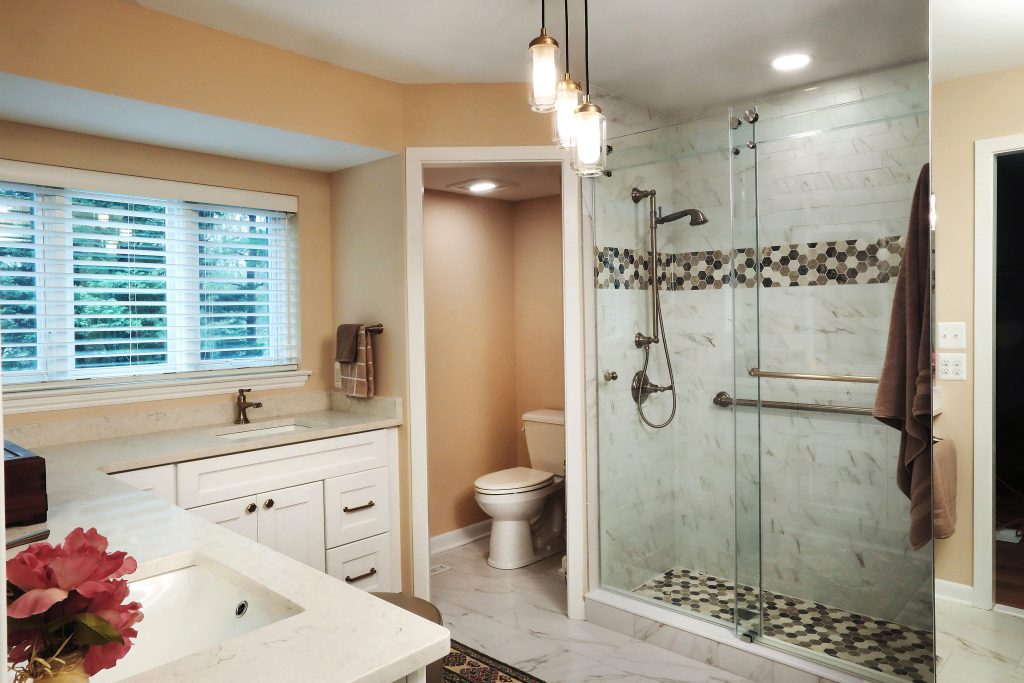 Lynch Design Build architectural photos of Master Bath and Powder Room by Maryland based Commercial photographers Robin Sommer and Bill Rettberg of MidAtlantic Photographic LLC