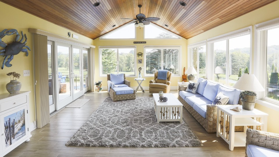 Bright and airy sunroom addition in a Maryland home