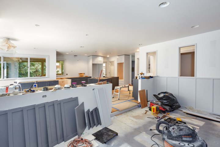 In-progress aging in place remodel with open kitchen and wall updates