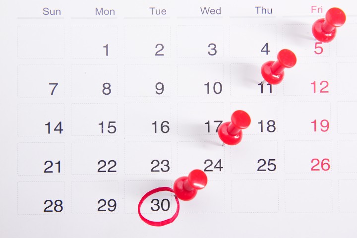 Marked calendar to organize kitchen renovation schedule