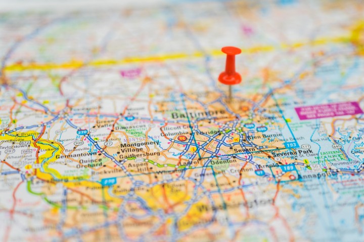 Maryland map pinpointing zoning regions for ADU building compliance