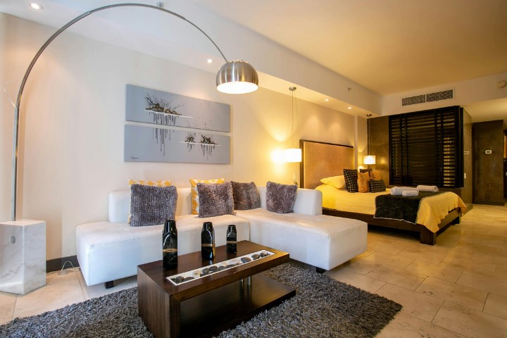Garage remodeled into a luxurious guest bedroom with modern decor