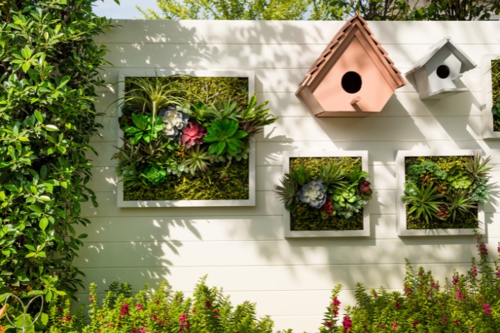 Artistic vertical garden wall enhancing indoor-outdoor harmony
