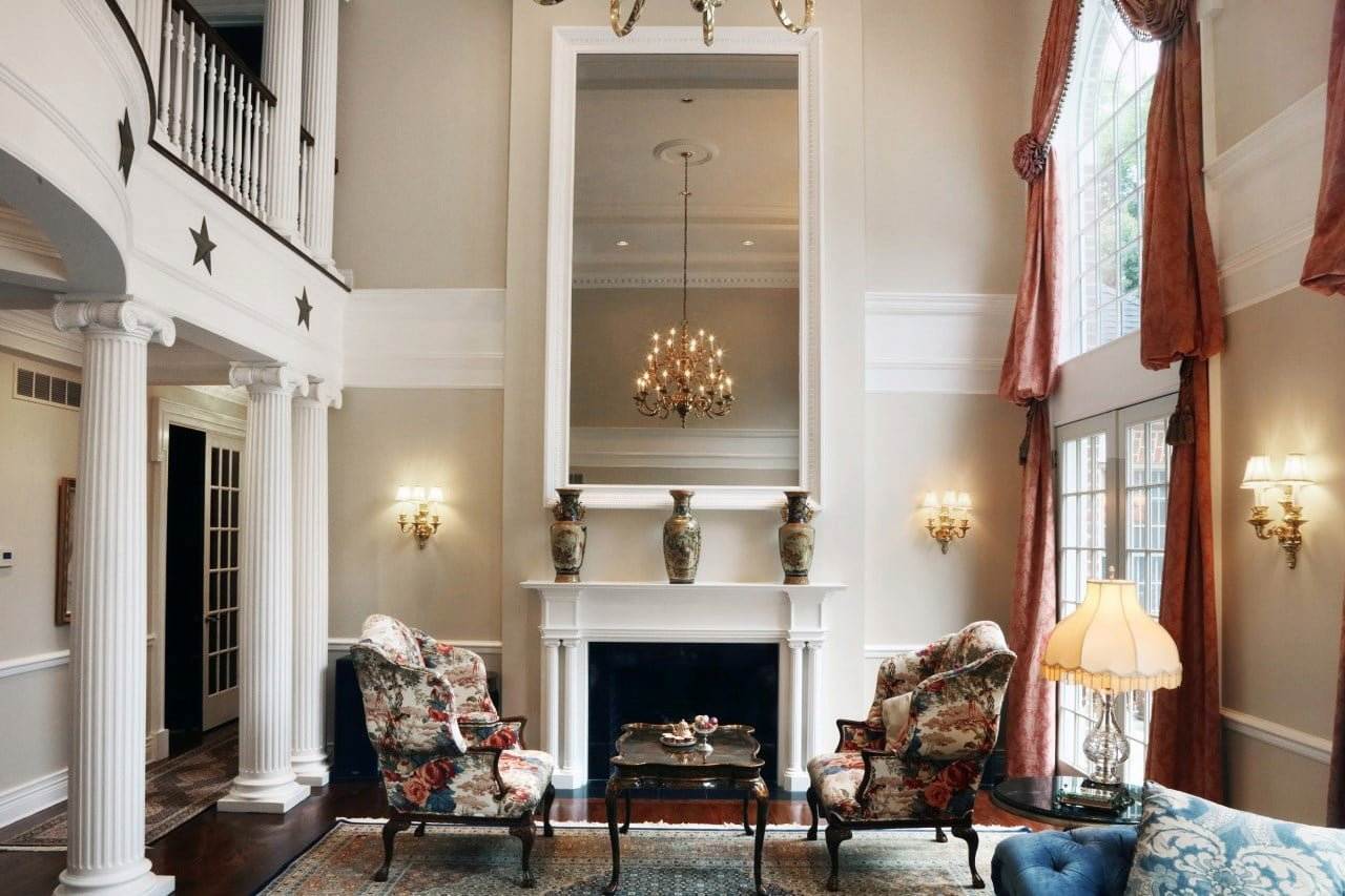 Maryland Classic home interior design with a grand fireplace and elegant architectural detailing