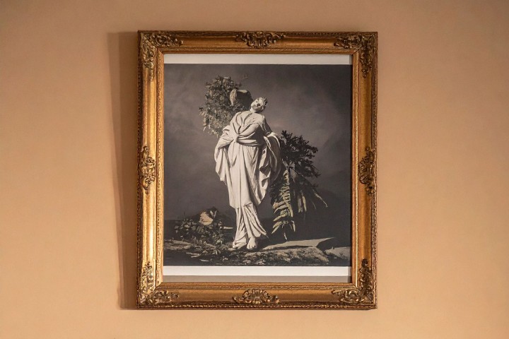 Framed classical artwork home décor with ornate gold frame adding timeless character to home interior walls