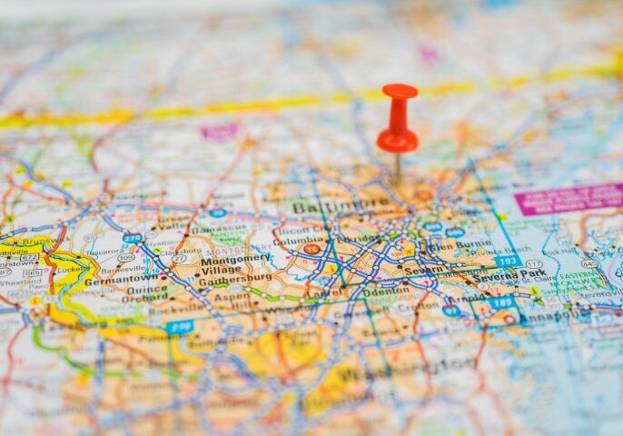 Maryland map pinpointing zoning regions for ADU building compliance