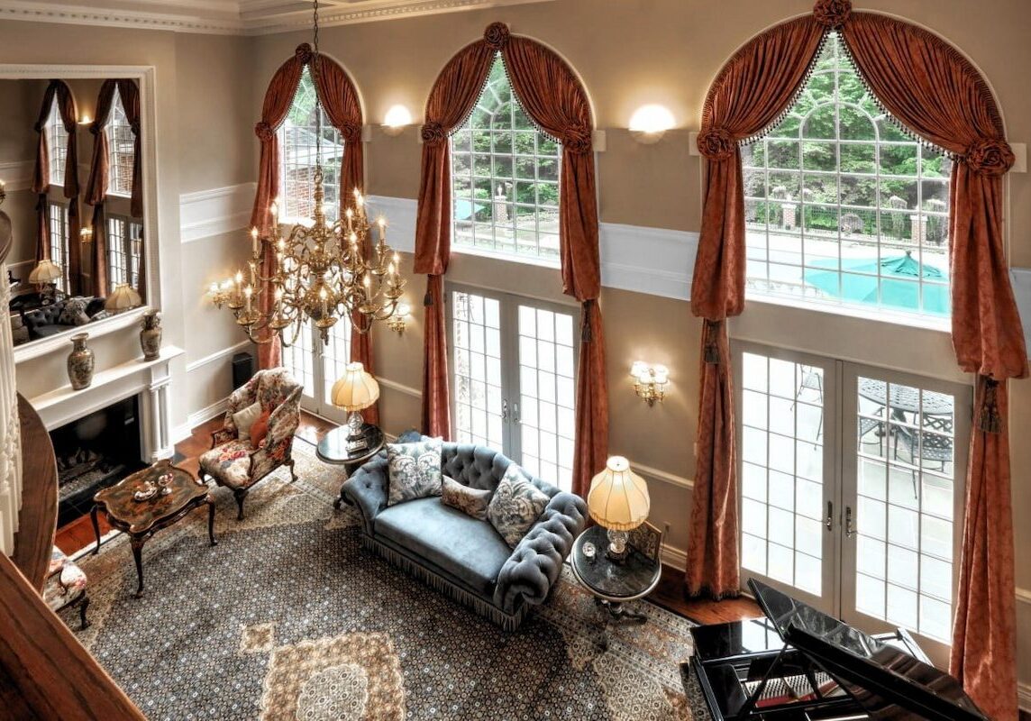 Classic Maryland home interior with high ceilings and grand windows