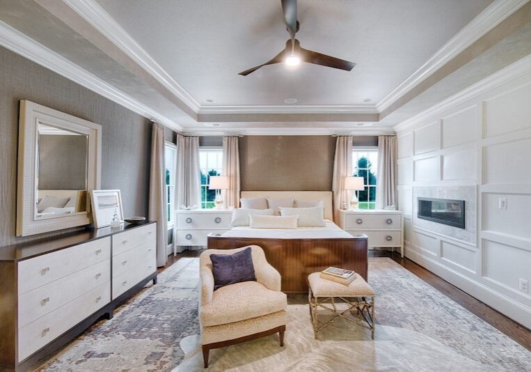 Elegant room addition with modern fireplace and large windows in anne Arundel county